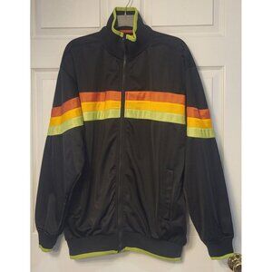 Vintage Koman Full Zip Retro Striped Black Track Jacket SZ L Streetwear Retro